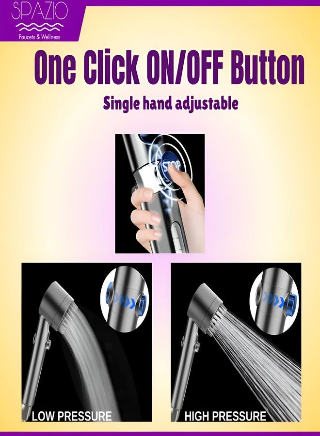 SPAZIO دش يدوي SPAZIO لتنقية المياه العسرة، يساعد على تقليل تساقط الشعر، متعدد الوظائف، مزود بنقاط تدليك، مقاوم للصدأ، مع أنبوب أسود بطول 1.5 متر وخطاف جداري. - Image 5